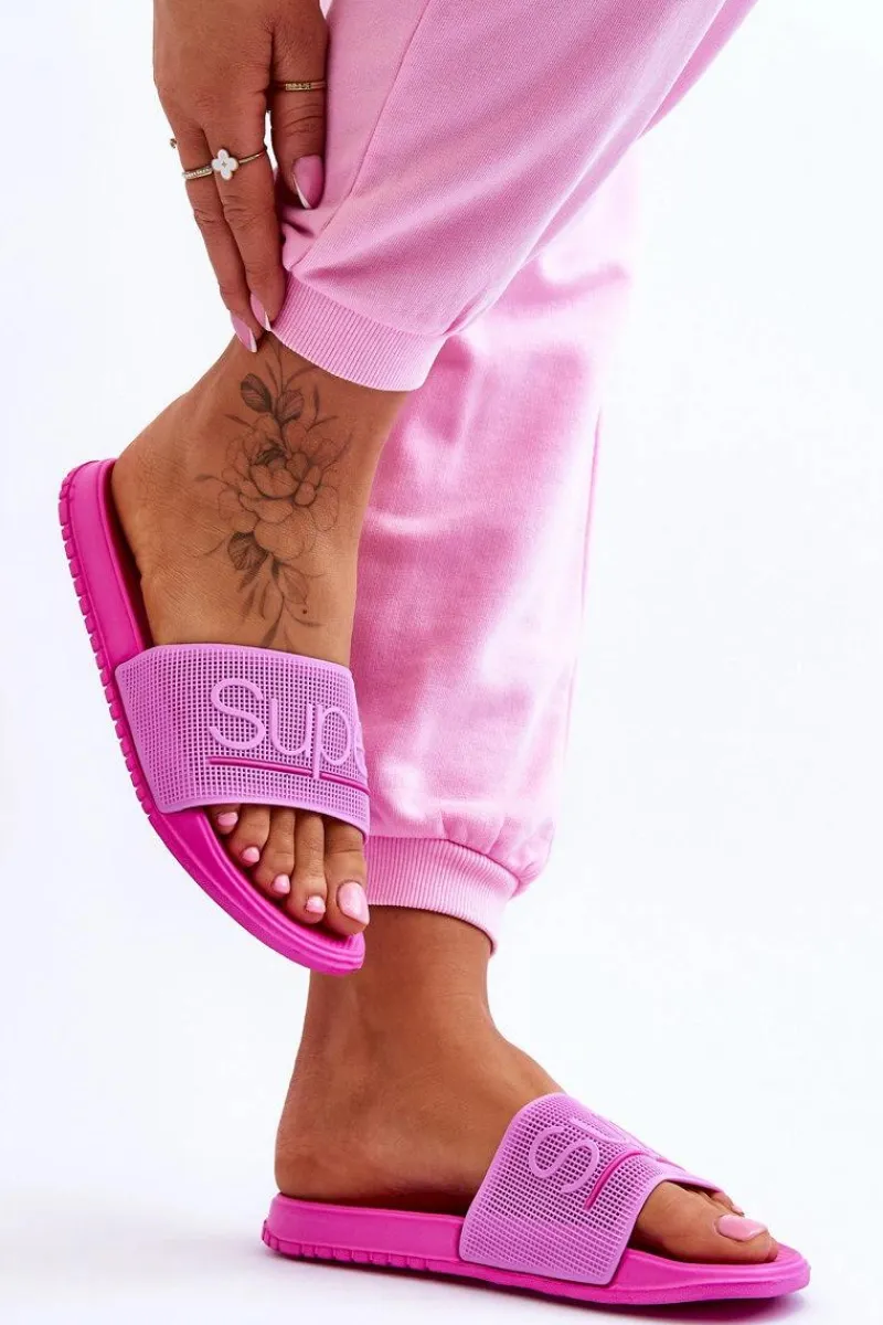 Klapki Sportowe>Boto Lekkie Damskie Klapki Z Napisem Fuksja Merry