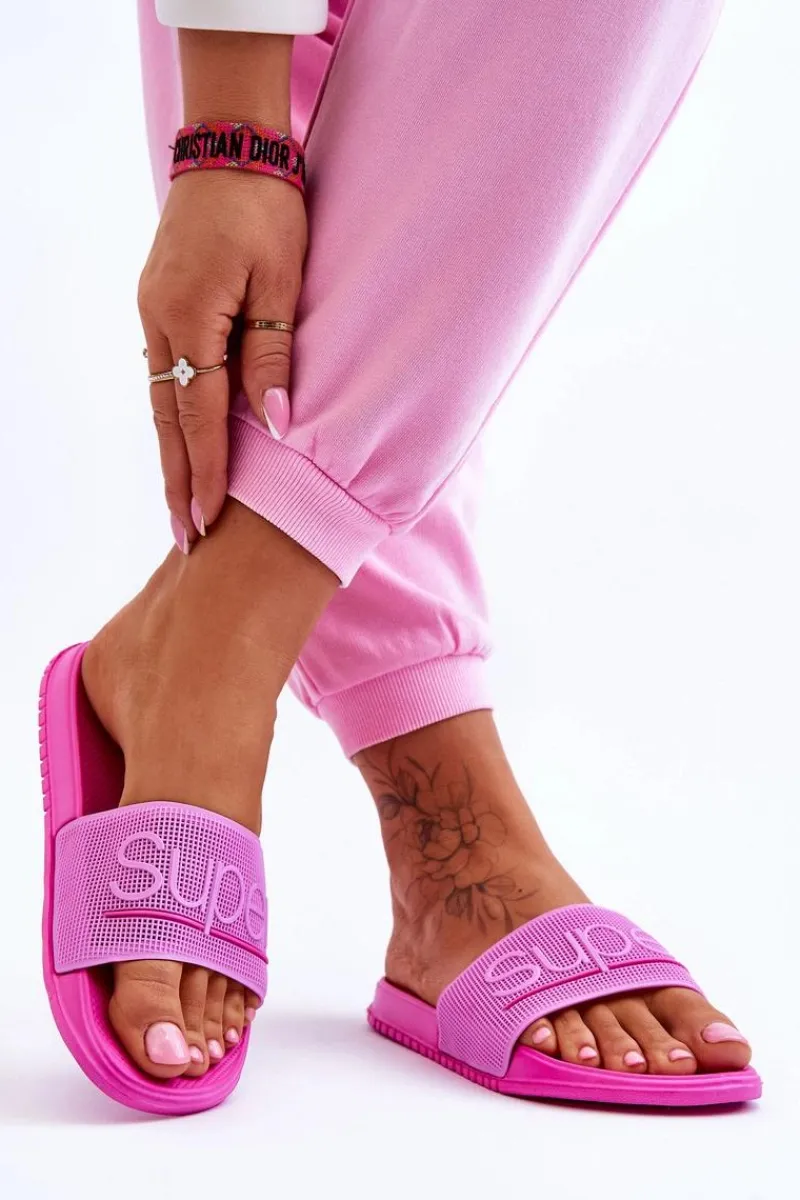 Klapki Sportowe>Boto Lekkie Damskie Klapki Z Napisem Fuksja Merry