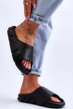 Klapki Damskie Big Star|Klapki Basenowe>Big Star Shoes Lekkie Damskie Piankowe Klapki Big Star LL274594 Czarne Czarny