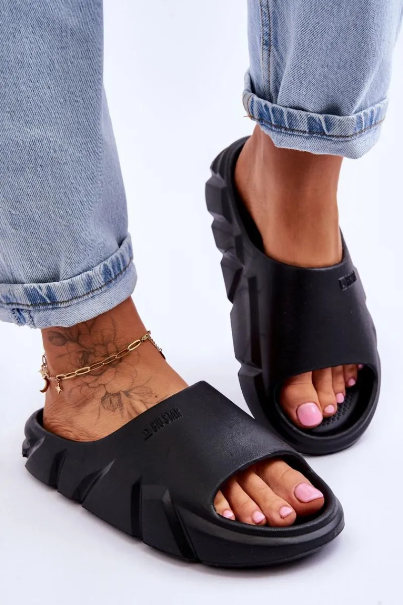 Klapki Damskie Big Star|Klapki Basenowe>Big Star Shoes Lekkie Damskie Piankowe Klapki Big Star LL274594 Czarne Czarny