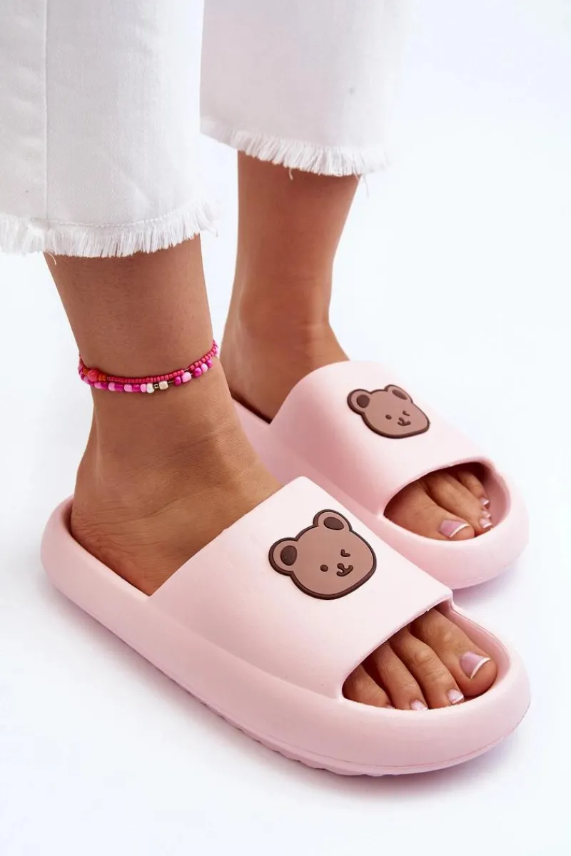 Klapki Basenowe|Klapki Damskie Klasyczne>Boto Lekkie Damskie Piankowe Klapki Z Misiem Różowe Lia