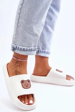 Klapki Basenowe|Klapki Damskie Klasyczne>Boto Lekkie Damskie Piankowe Klapki Z Misiem Białe Lia