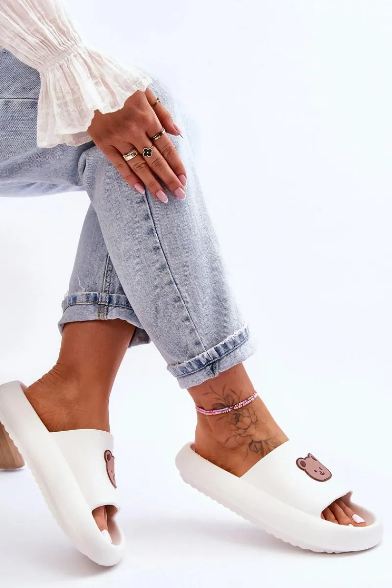 Klapki Basenowe|Klapki Damskie Klasyczne>Boto Lekkie Damskie Piankowe Klapki Z Misiem Białe Lia