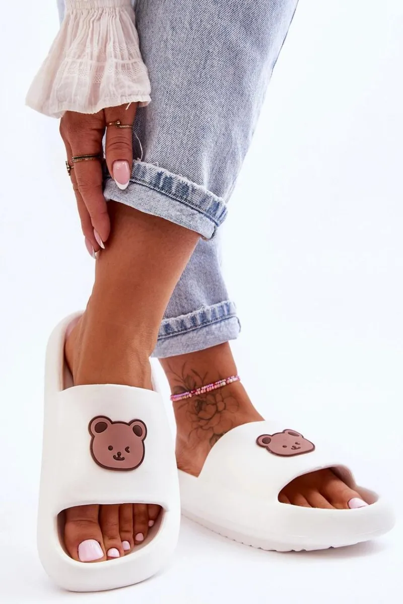 Klapki Basenowe|Klapki Damskie Klasyczne>Boto Lekkie Damskie Piankowe Klapki Z Misiem Białe Lia