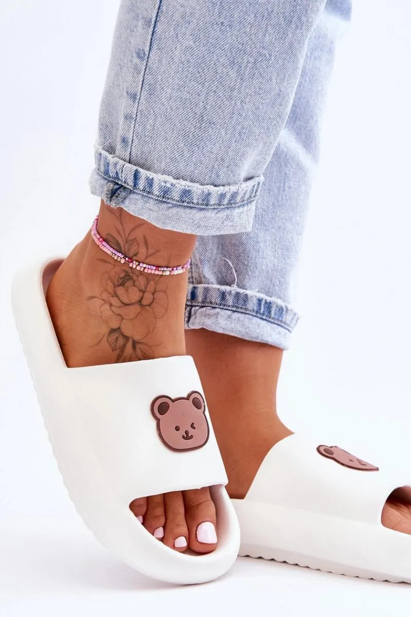 Klapki Basenowe|Klapki Damskie Klasyczne>Boto Lekkie Damskie Piankowe Klapki Z Misiem Białe Lia