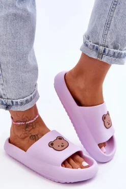 Klapki Basenowe|Klapki Damskie Klasyczne>Boto Lekkie Damskie Piankowe Klapki Z Misiem Fioletowe Lia