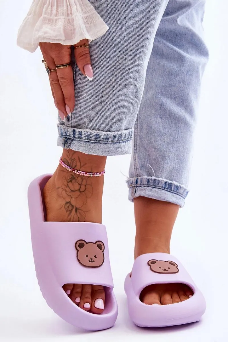 Klapki Basenowe|Klapki Damskie Klasyczne>Boto Lekkie Damskie Piankowe Klapki Z Misiem Fioletowe Lia