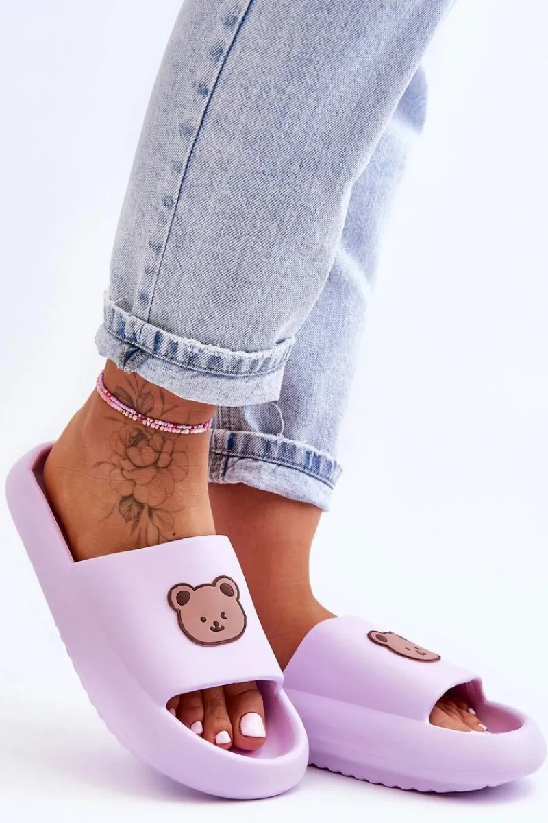 Klapki Basenowe|Klapki Damskie Klasyczne>Boto Lekkie Damskie Piankowe Klapki Z Misiem Fioletowe Lia