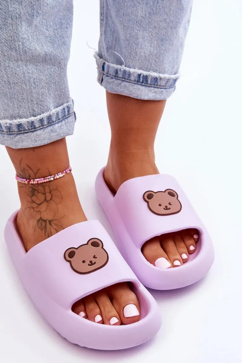 Klapki Basenowe|Klapki Damskie Klasyczne>Boto Lekkie Damskie Piankowe Klapki Z Misiem Fioletowe Lia