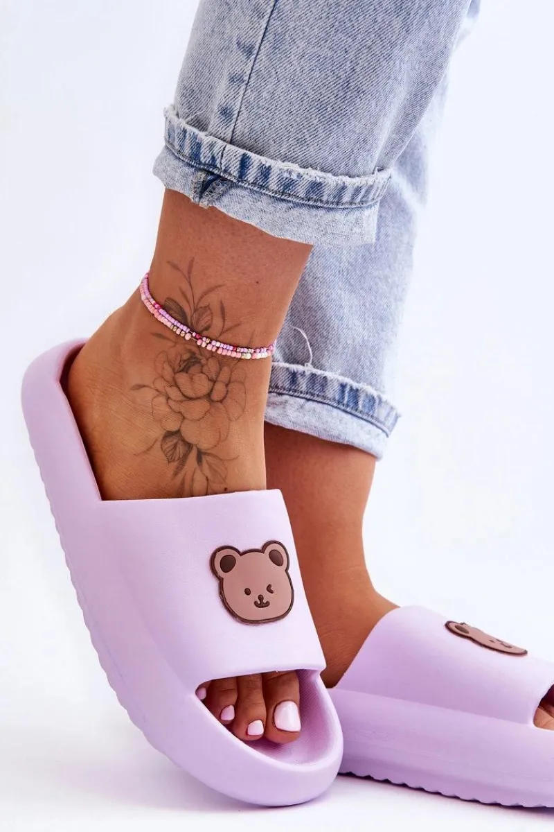 Klapki Basenowe|Klapki Damskie Klasyczne>Boto Lekkie Damskie Piankowe Klapki Z Misiem Fioletowe Lia
