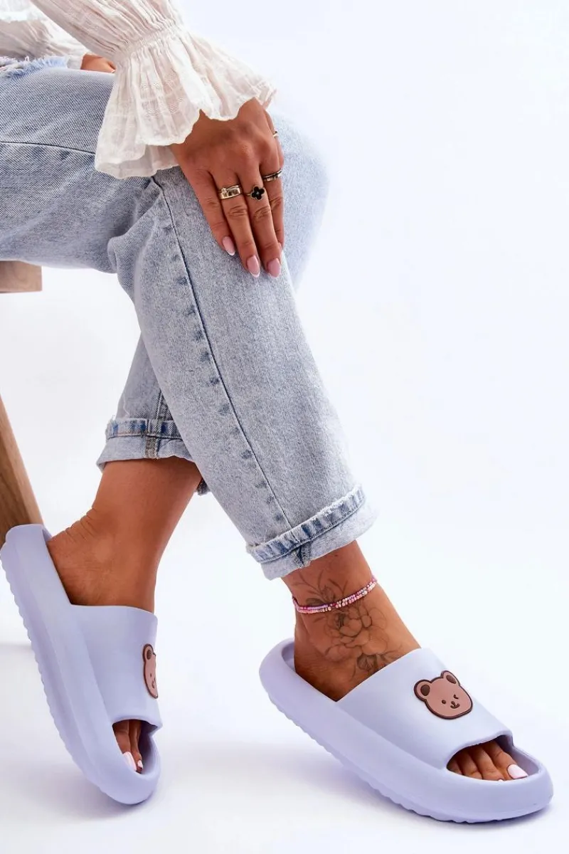 New Lekkie Damskie Piankowe Klapki Z Misiem Niebieskie Lia Damskie Klapki Basenowe|Klapki Damskie Klasyczne