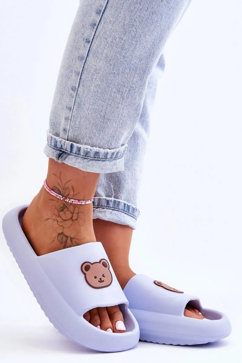 New Lekkie Damskie Piankowe Klapki Z Misiem Niebieskie Lia Damskie Klapki Basenowe|Klapki Damskie Klasyczne