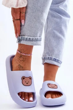 New Lekkie Damskie Piankowe Klapki Z Misiem Niebieskie Lia Damskie Klapki Basenowe|Klapki Damskie Klasyczne