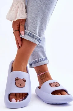 New Lekkie Damskie Piankowe Klapki Z Misiem Niebieskie Lia Damskie Klapki Basenowe|Klapki Damskie Klasyczne