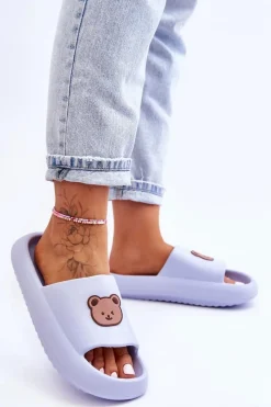 New Lekkie Damskie Piankowe Klapki Z Misiem Niebieskie Lia Damskie Klapki Basenowe|Klapki Damskie Klasyczne