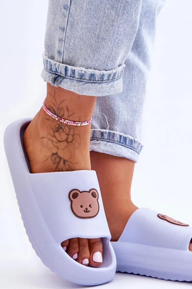 New Lekkie Damskie Piankowe Klapki Z Misiem Niebieskie Lia Damskie Klapki Basenowe|Klapki Damskie Klasyczne