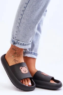 New Boto Lekkie Damskie Piankowe Klapki Z Misiem Czarne Lia