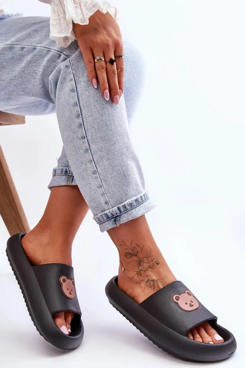 New Boto Lekkie Damskie Piankowe Klapki Z Misiem Czarne Lia