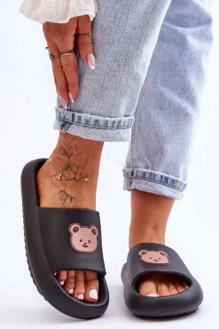 New Boto Lekkie Damskie Piankowe Klapki Z Misiem Czarne Lia