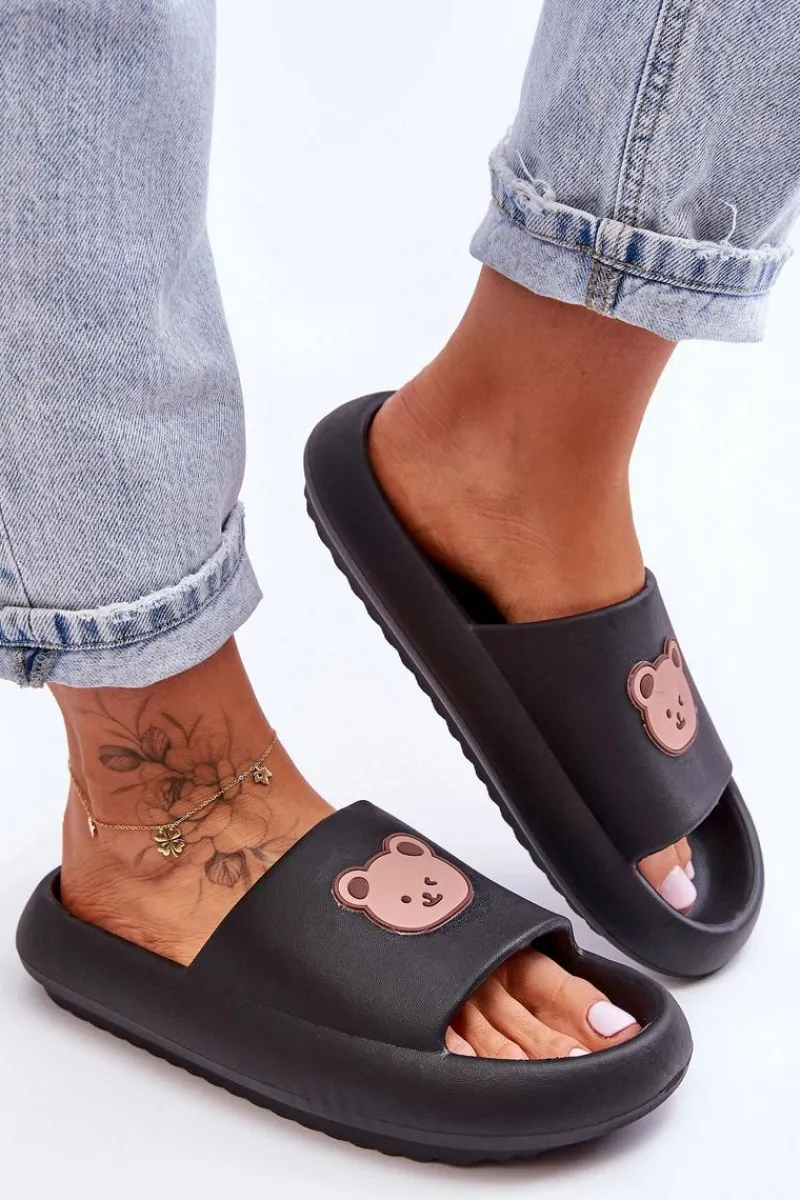 New Boto Lekkie Damskie Piankowe Klapki Z Misiem Czarne Lia