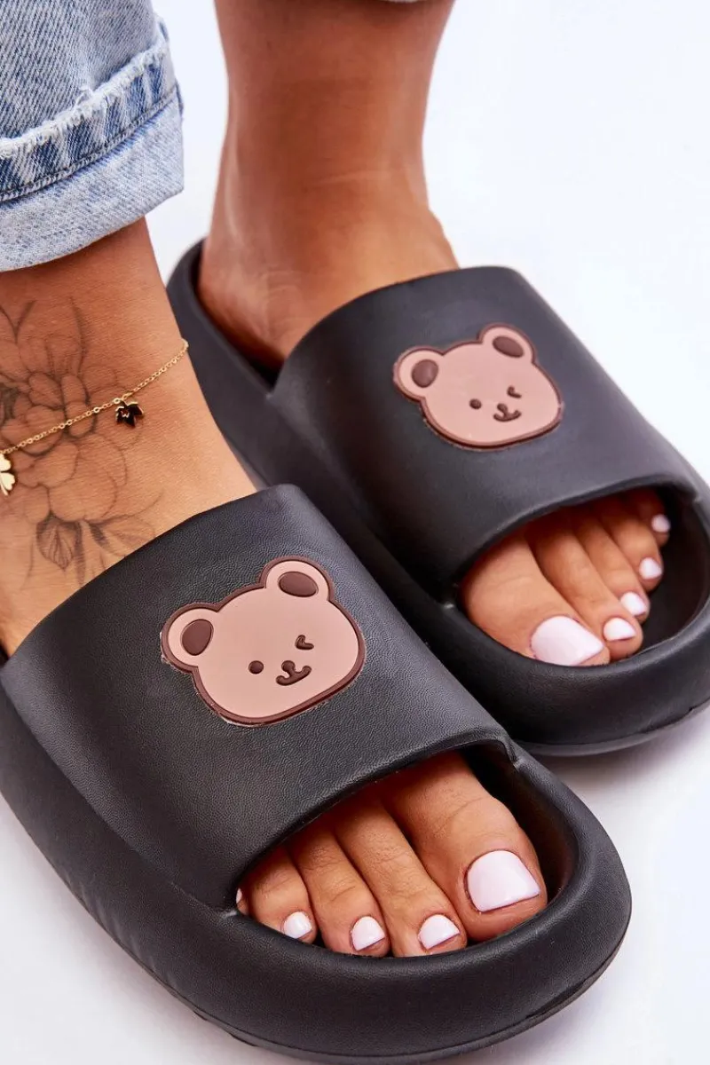 New Boto Lekkie Damskie Piankowe Klapki Z Misiem Czarne Lia