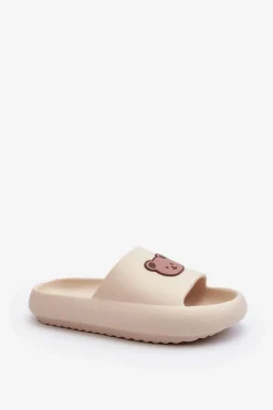 Klapki Basenowe|Klapki Damskie Klasyczne>Boto Lekkie Damskie Piankowe Klapki Z Misiem Jasnobeżowe Lia