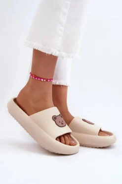 Klapki Basenowe|Klapki Damskie Klasyczne>Boto Lekkie Damskie Piankowe Klapki Z Misiem Jasnobeżowe Lia