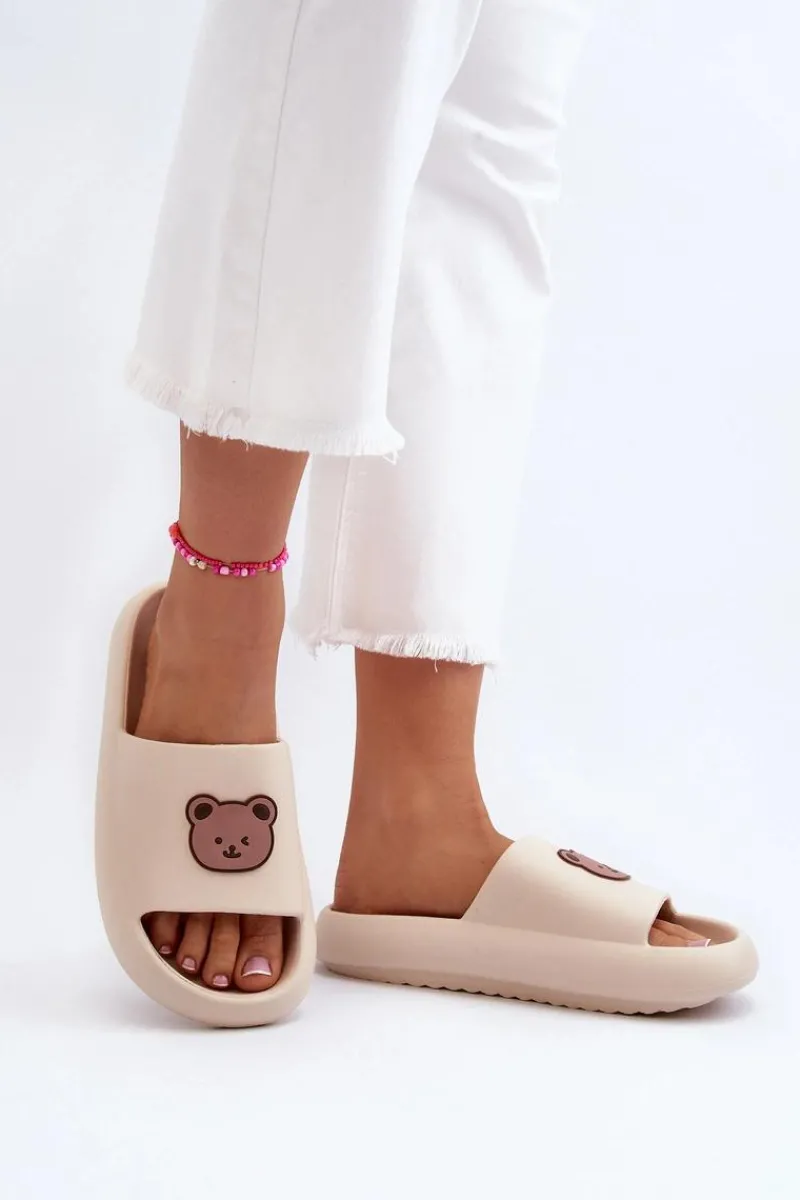 Klapki Basenowe|Klapki Damskie Klasyczne>Boto Lekkie Damskie Piankowe Klapki Z Misiem Jasnobeżowe Lia