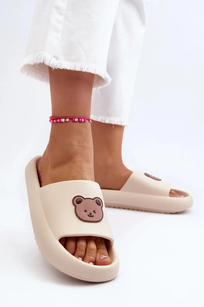 Klapki Basenowe|Klapki Damskie Klasyczne>Boto Lekkie Damskie Piankowe Klapki Z Misiem Jasnobeżowe Lia