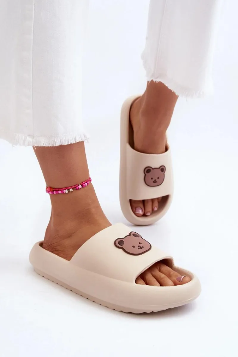 Klapki Basenowe|Klapki Damskie Klasyczne>Boto Lekkie Damskie Piankowe Klapki Z Misiem Jasnobeżowe Lia