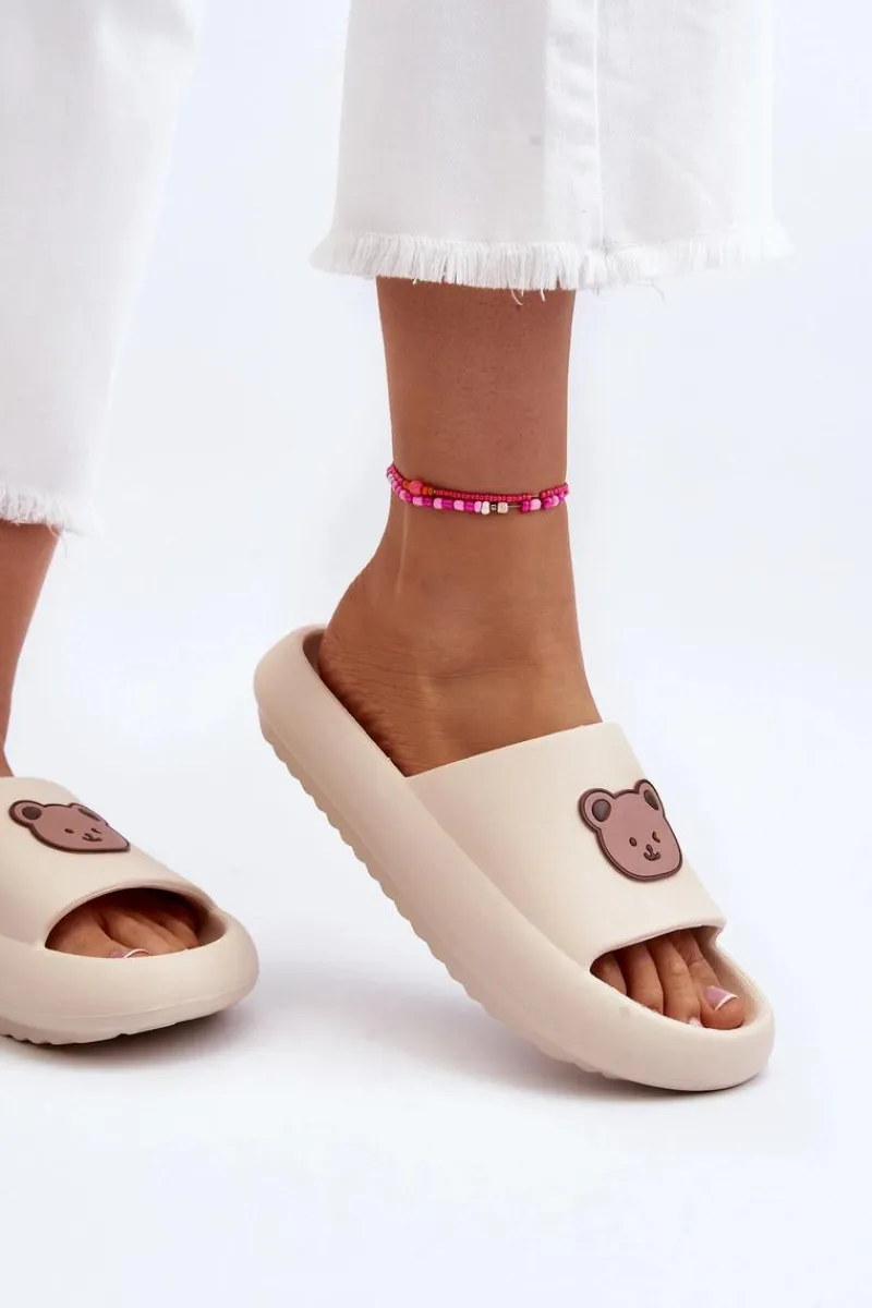 Klapki Basenowe|Klapki Damskie Klasyczne>Boto Lekkie Damskie Piankowe Klapki Z Misiem Jasnobeżowe Lia