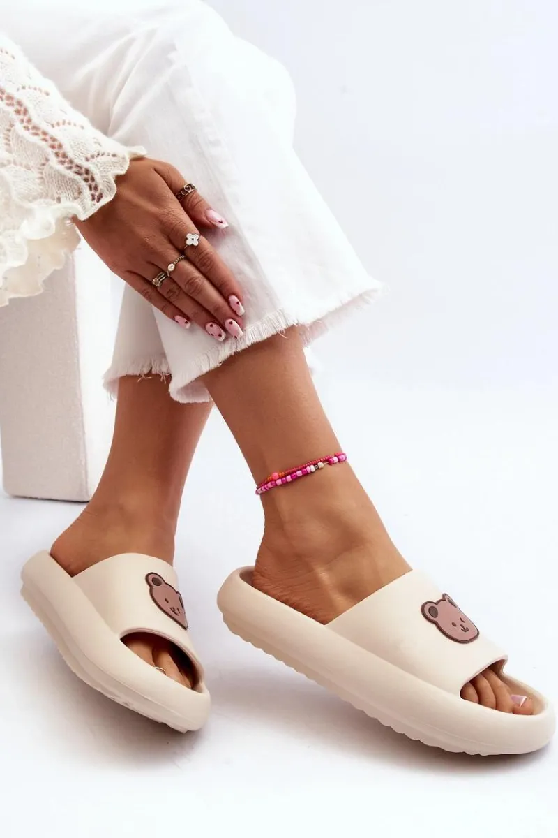 Klapki Basenowe|Klapki Damskie Klasyczne>Boto Lekkie Damskie Piankowe Klapki Z Misiem Jasnobeżowe Lia