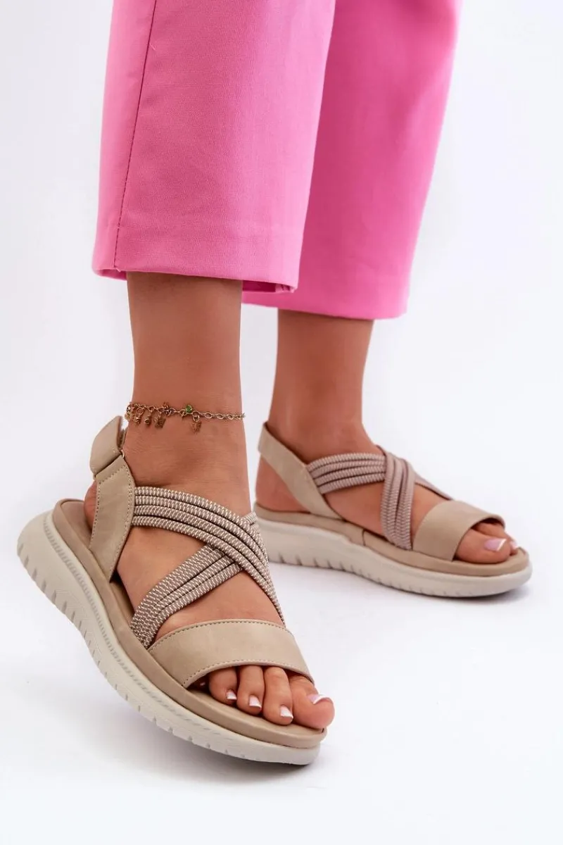 Hot Evento Lekkie Damskie Wygodne Sandały Na Rzep Beżowe Ceclea Beżowy