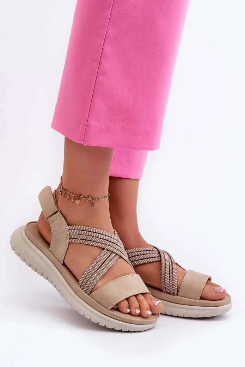 Hot Evento Lekkie Damskie Wygodne Sandały Na Rzep Beżowe Ceclea Beżowy