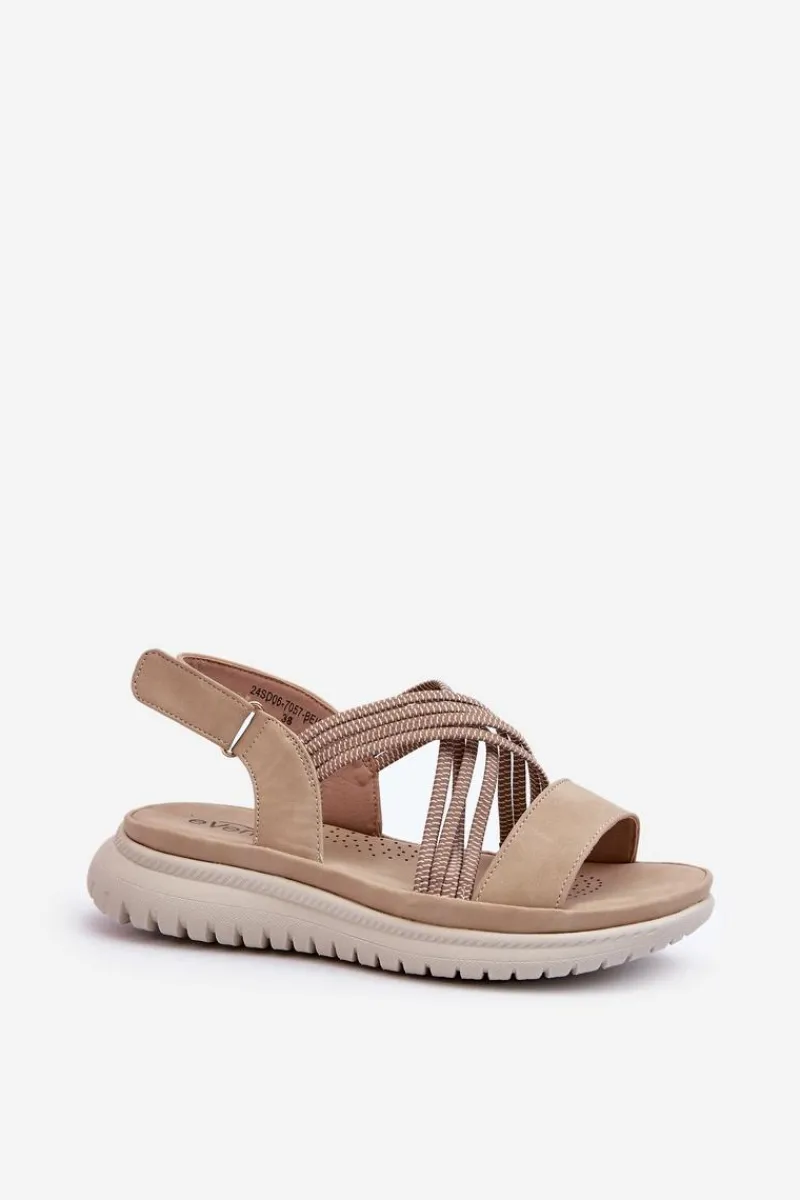 Hot Evento Lekkie Damskie Wygodne Sandały Na Rzep Beżowe Ceclea Beżowy