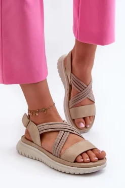 Hot Evento Lekkie Damskie Wygodne Sandały Na Rzep Beżowe Ceclea Beżowy