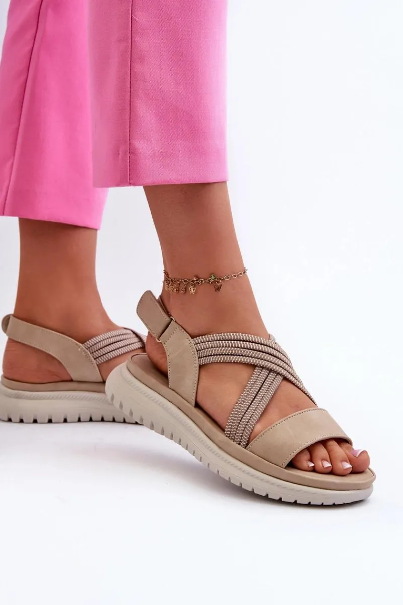 Hot Evento Lekkie Damskie Wygodne Sandały Na Rzep Beżowe Ceclea Beżowy