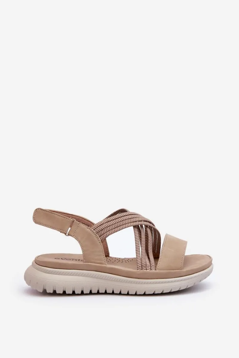 Hot Evento Lekkie Damskie Wygodne Sandały Na Rzep Beżowe Ceclea Beżowy