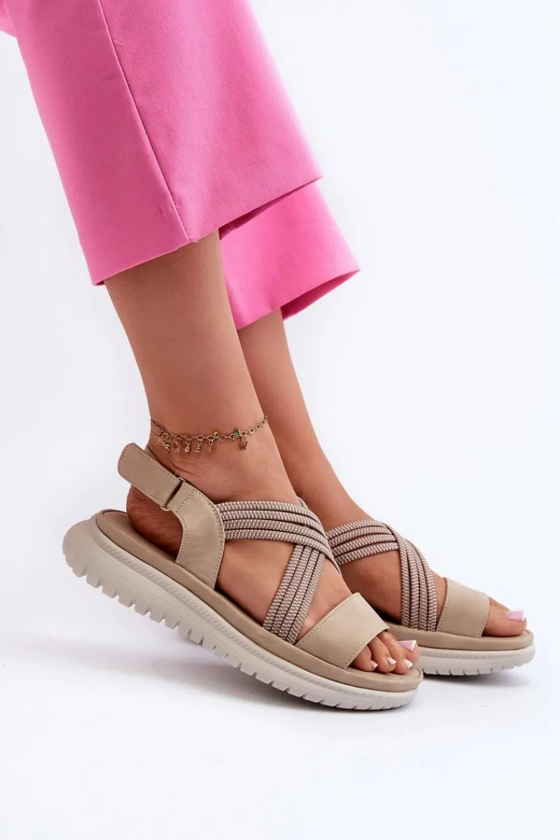 Hot Evento Lekkie Damskie Wygodne Sandały Na Rzep Beżowe Ceclea Beżowy