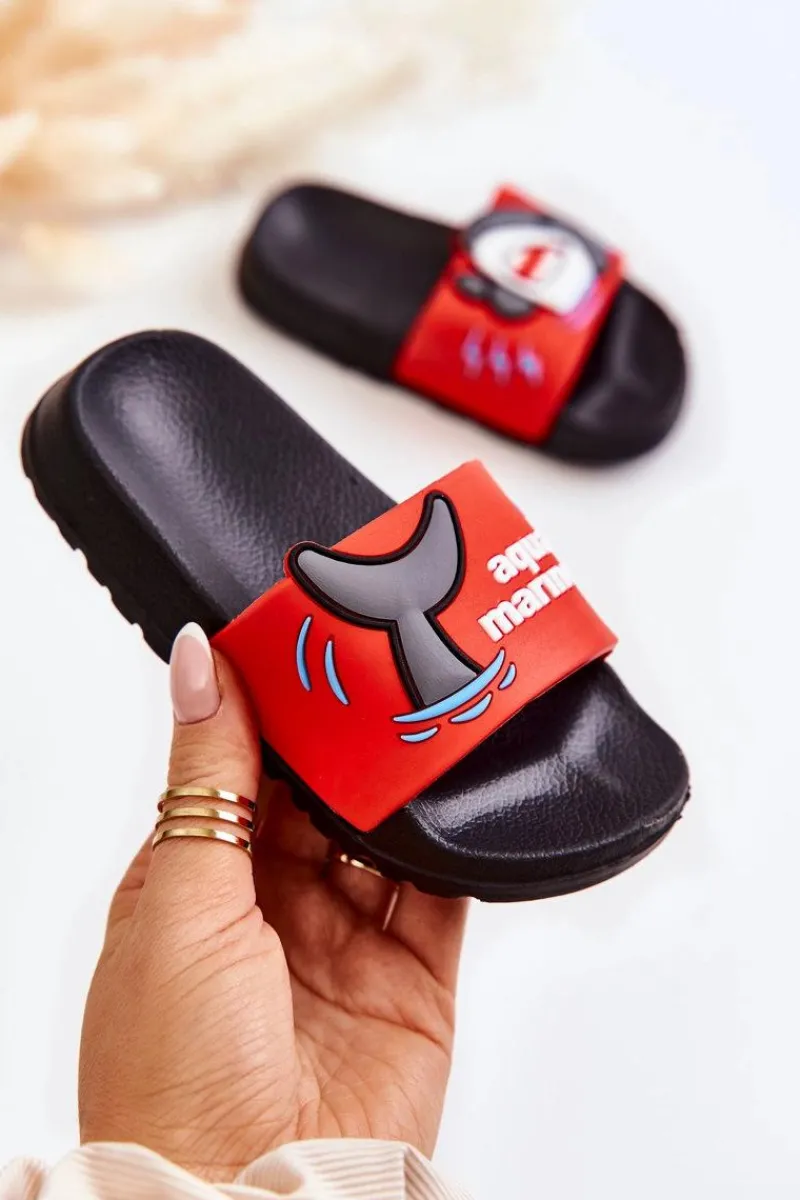 New Lekkie Dziecięce Klapki Czerwono-Czarne Sharky Dzieci Chłopięce|Dziewczęce