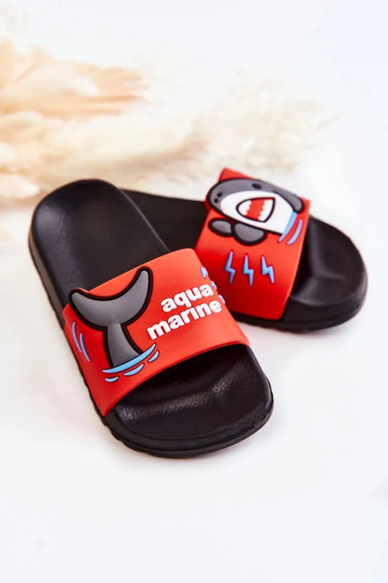 New Lekkie Dziecięce Klapki Czerwono-Czarne Sharky Dzieci Chłopięce|Dziewczęce