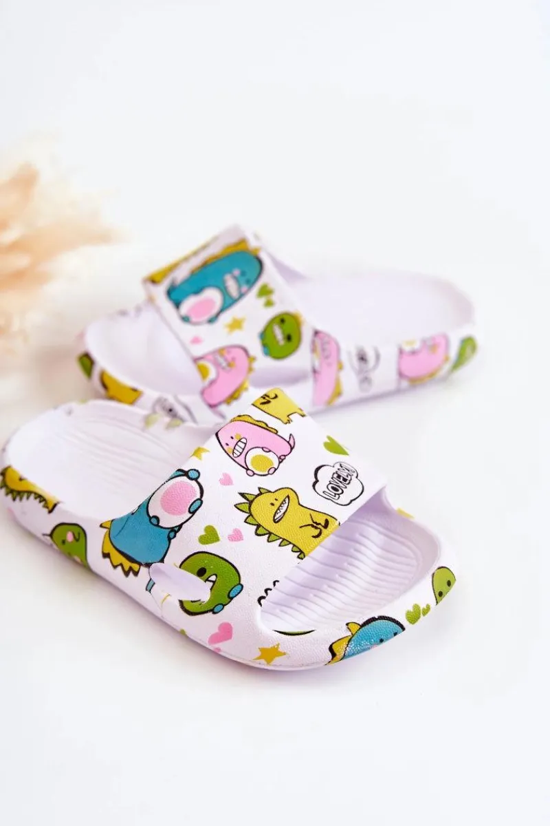 Boto Lekkie Dziecięce Klapki Dinozaury Białe Astro