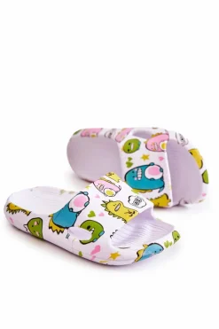 Boto Lekkie Dziecięce Klapki Dinozaury Białe Astro