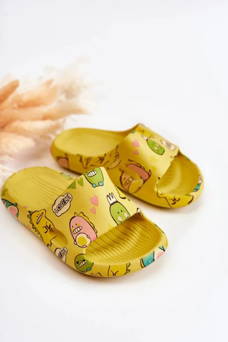 Clearance Lekkie Dziecięce Klapki Dinozaury Żółte Astro Dzieci Dziewczęce
