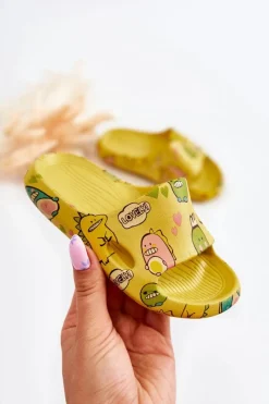 Clearance Lekkie Dziecięce Klapki Dinozaury Żółte Astro Dzieci Dziewczęce