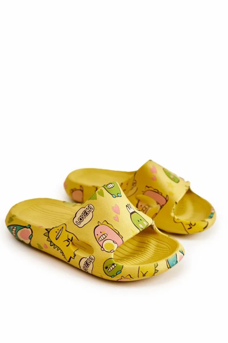 Clearance Lekkie Dziecięce Klapki Dinozaury Żółte Astro Dzieci Dziewczęce