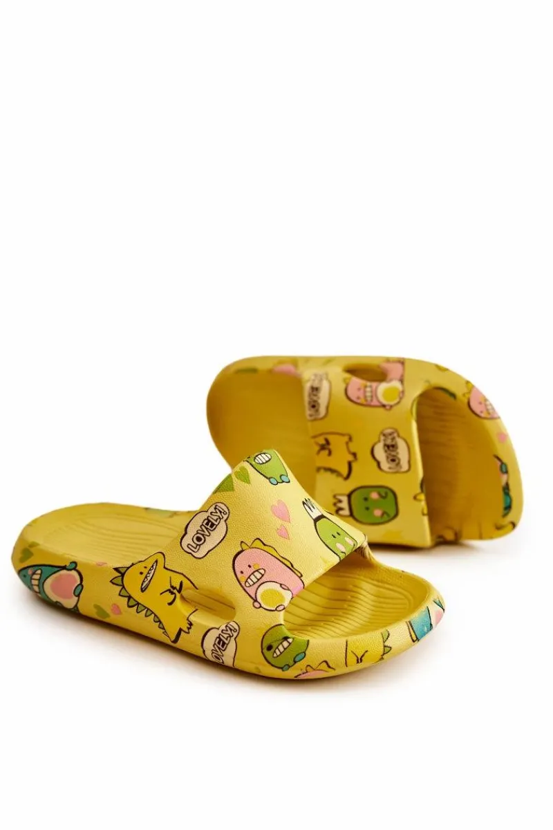 Clearance Lekkie Dziecięce Klapki Dinozaury Żółte Astro Dzieci Dziewczęce