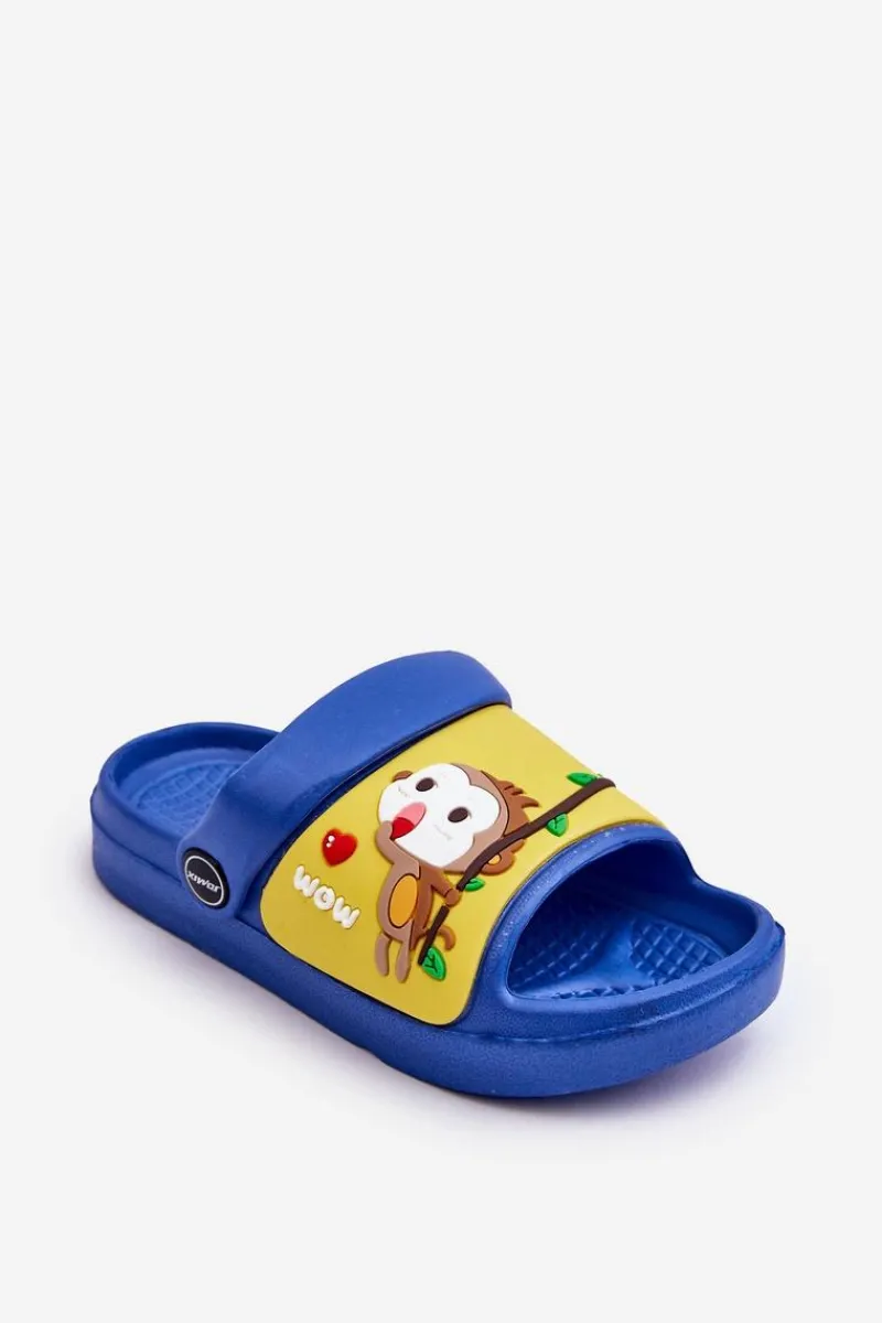 Boto Lekkie Dziecięce Klapki Sandałki Z Motywem Zwierzątka Niebiesko-Żółte Rico