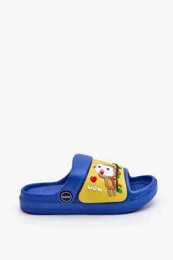 Boto Lekkie Dziecięce Klapki Sandałki Z Motywem Zwierzątka Niebiesko-Żółte Rico