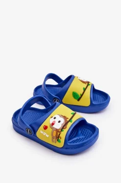 Boto Lekkie Dziecięce Klapki Sandałki Z Motywem Zwierzątka Niebiesko-Żółte Rico